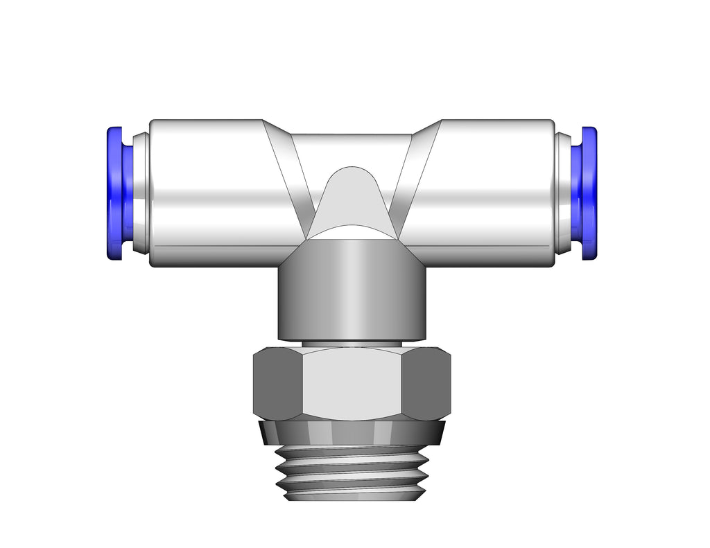 1/4 Inch PTC x 1/4 Inch PTC x 1/4 Inch NPT Nickel Plated Self Sealing Tee Fitting LogiQ Suspension