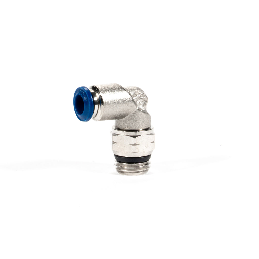 1/4 Inch PTC x 1/4 Inch NPT Nickel Plated Self Sealing Elbow Fitting LogiQ Suspension