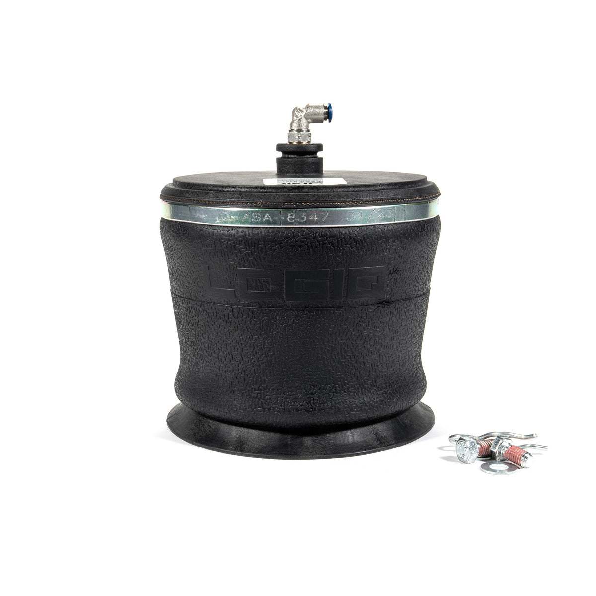 Replacement Air Spring (IQ-ASA-8347) with Elbow Fitting Installed LogiQ Suspension