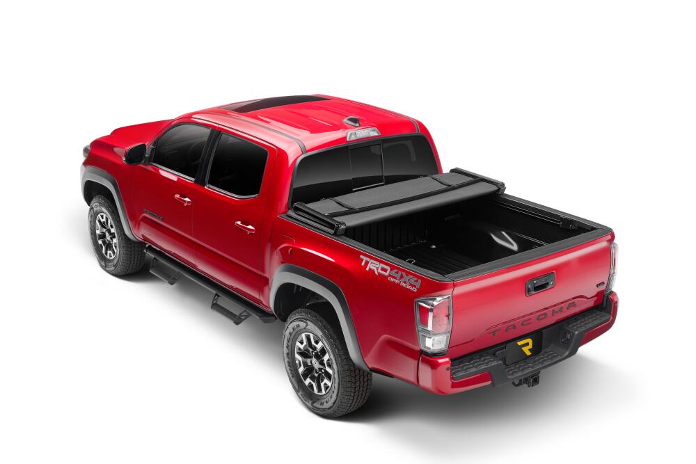 Trifecta ALX Tonneau Cover Black Leather Grained Fabric 2014-2021 Toyota Tundra 5' 7 inch Bed with Deck Rail System without Trail Special Edition Storage Boxes Extang