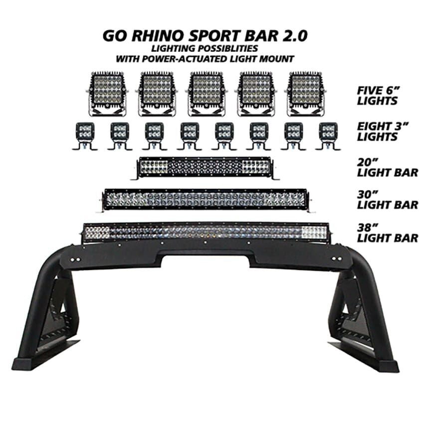Sport Bar 2.0 with Power Actuated Retractable Light Mount Textured Black 2022-2026 Toyota Tundra Go Rhino