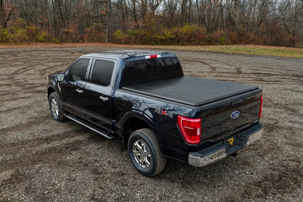 Trifecta 2.0 Tonneau Cover Black Leather Grained Fabric 2014-2021 Toyota Tundra 5' 7 inch Bed without Deck Rail System without Trail Special Edition Storage Boxes Extang
