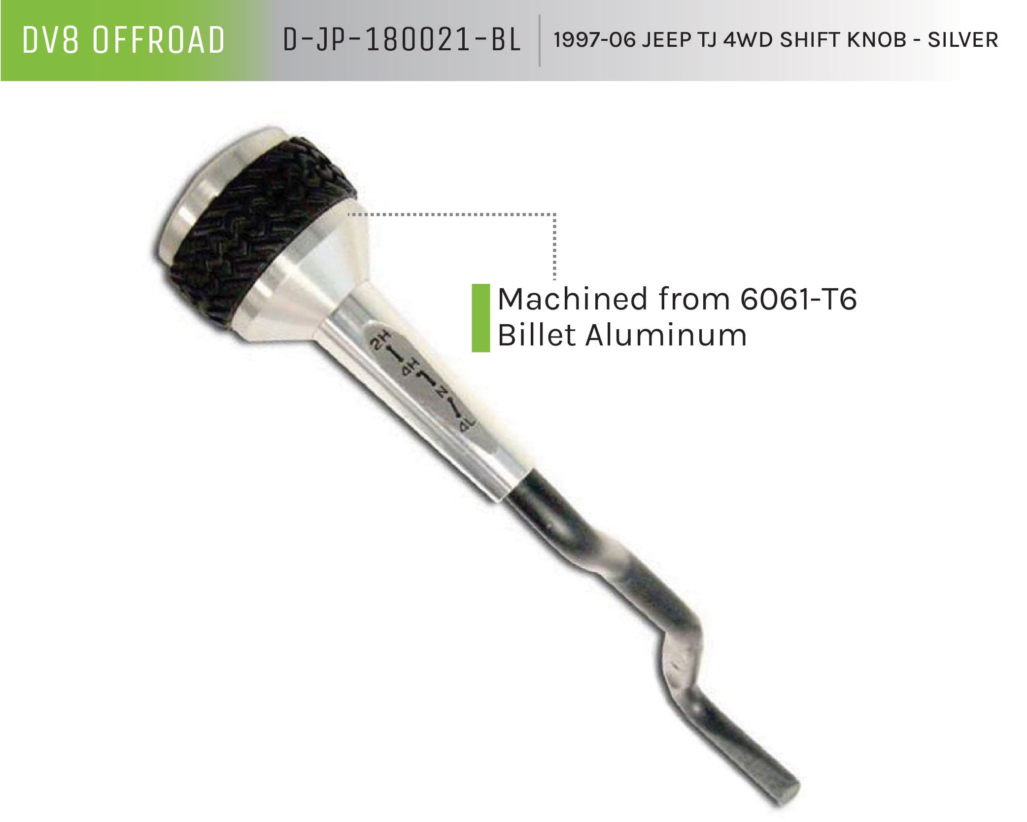 97-06 Jeep TJ 4WD Shift Knob; Silver - Apollo Off-Road