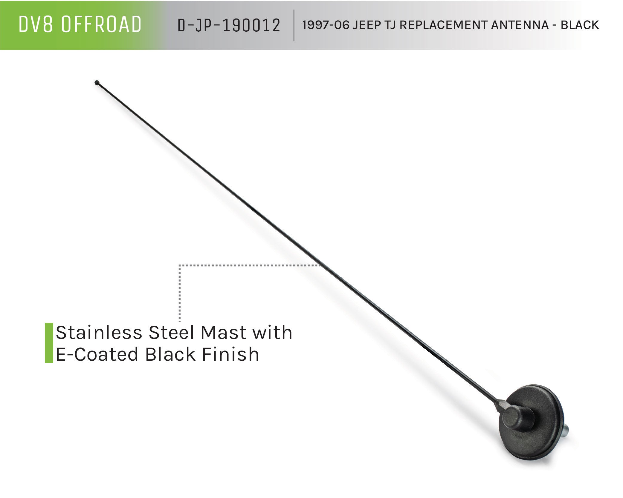 97-06 Jeep TJ Replacement Antenna; Black - Apollo Off-Road