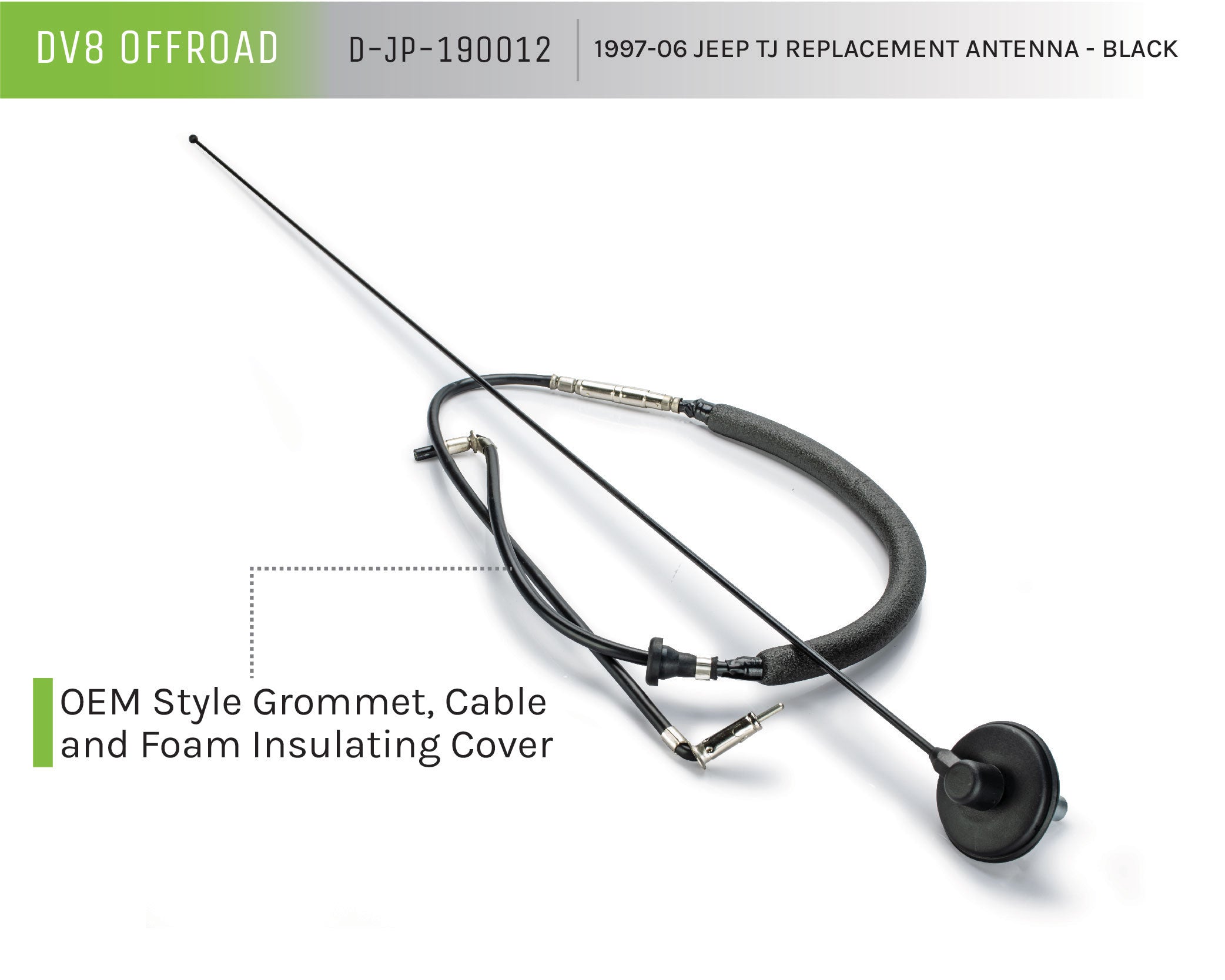 97-06 Jeep TJ Replacement Antenna; Black - Apollo Off-Road