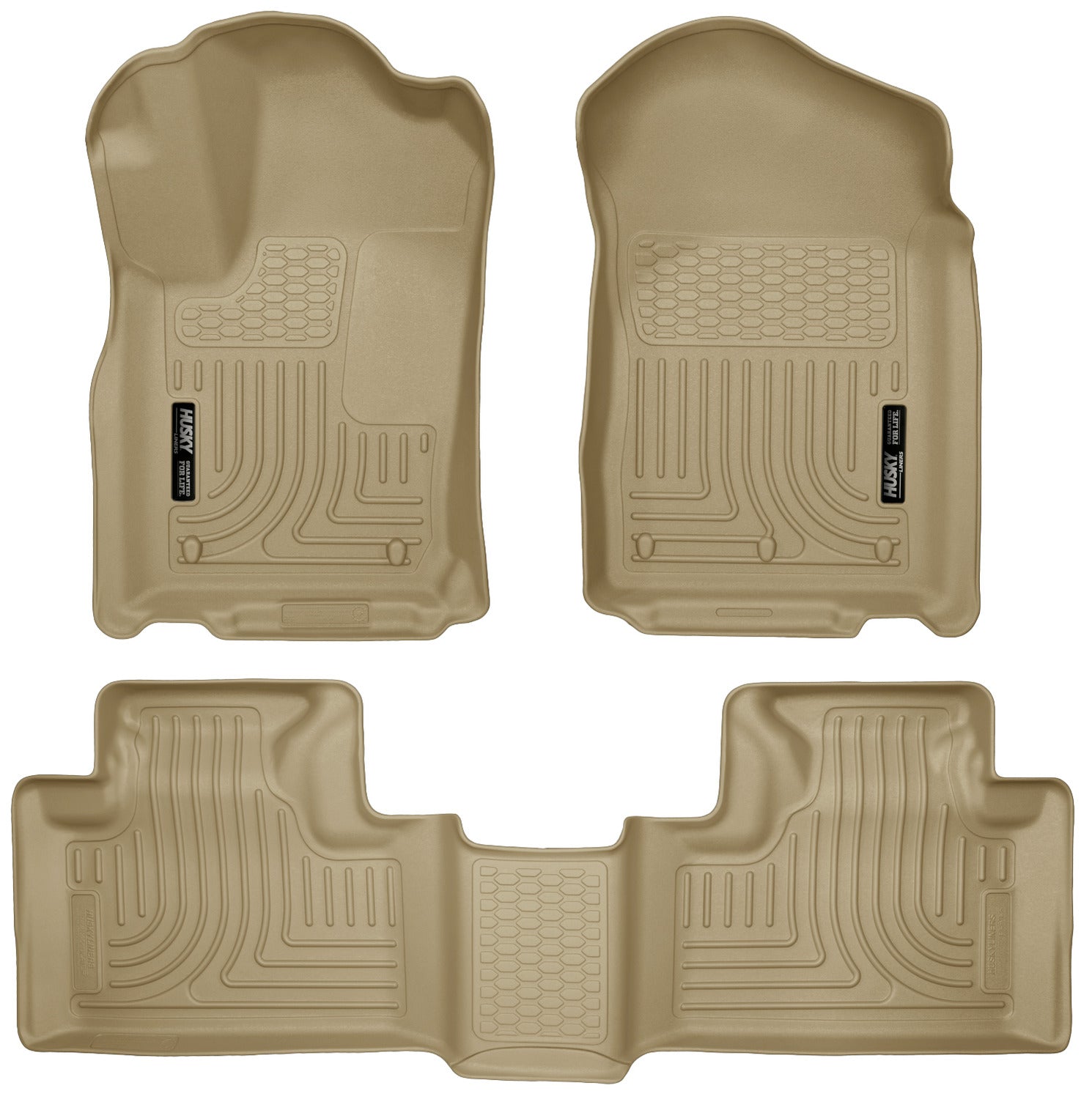 Weatherbeater Front & 2nd Seat Floor Liners For 2011-2015 Dodge Durango, Jeep Grand Cherokee Tan Husky Liners