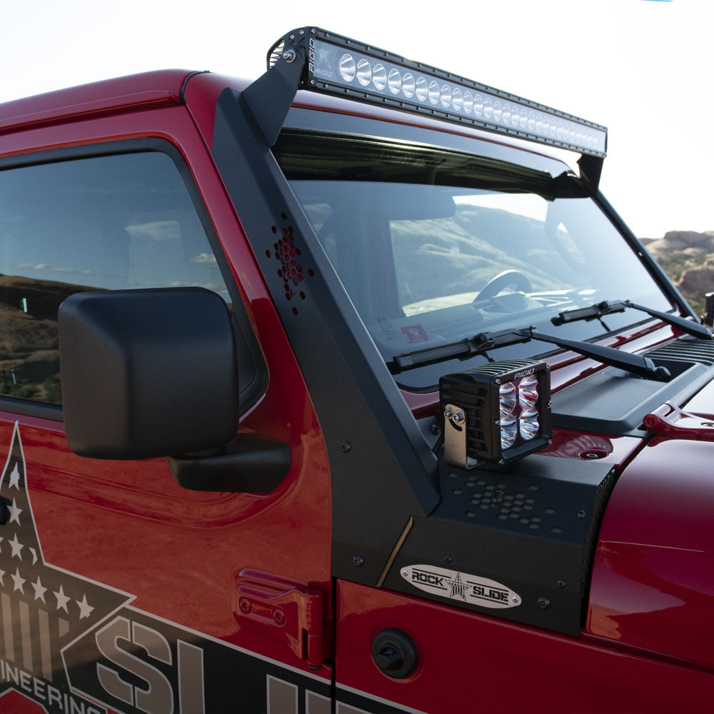 Wrangler/Gladiator Lower Cowl LED Light Pod Brackets and Upper Bar Brackets Rock Slide Engineering