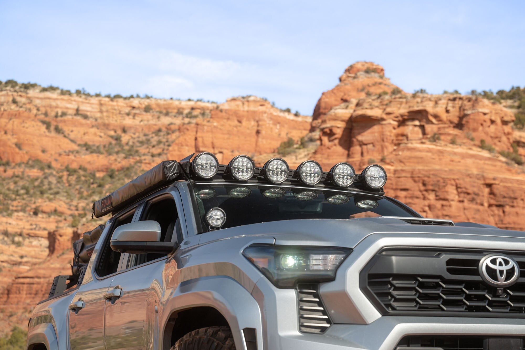 2024+ Toyota Tacoma Roof Rack Rigid Industries Round Light Mount Rago Fabrication
