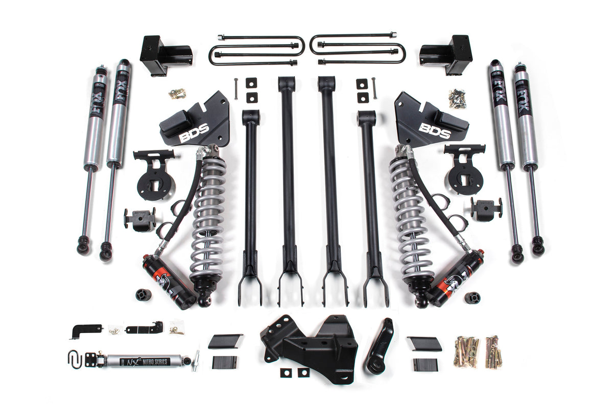 4 Inch Lift Kit w/ 4-Link Conversion Ford F250/F350 Super Duty 17-19 4WD Diesel - 5 Inch Block With 2 and 3 Leaf Main / FOX 2.0 Performance Series