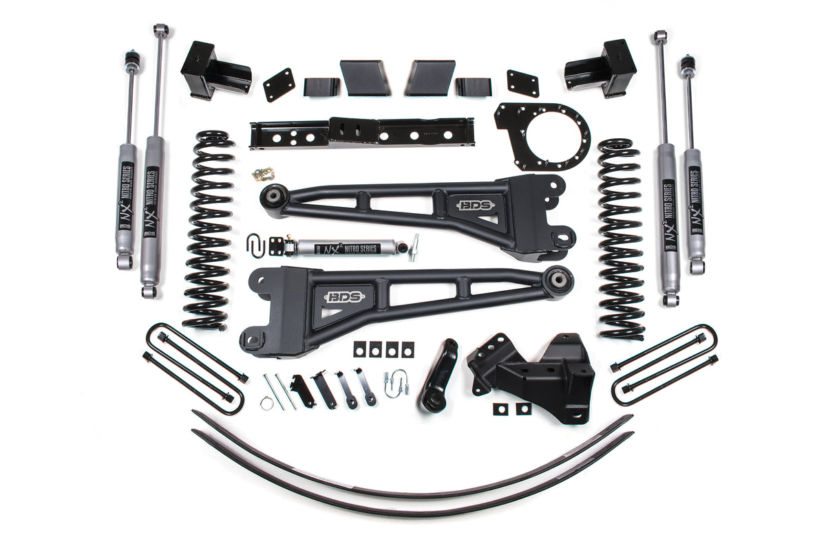 6 Inch Lift Kit w/ Radius Arm Ford F250/F350 Super Duty 17-19 4WD Diesel - 5 Inch Block with 2 Leaf Main / NX2 Nitro Series