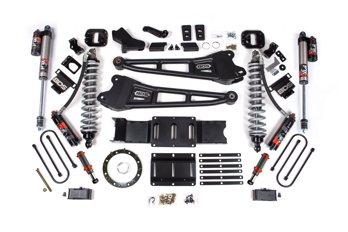 19-24 Ram 3500 4WD 4 Inch Radius Arm Suspension Lift Kit, Fox 2.5 Performance Elite Series C/O Front, Diesel - FOX 2.0 Hydro Bump Stop / 2 Inch Block With Overload / 6 Bolt
