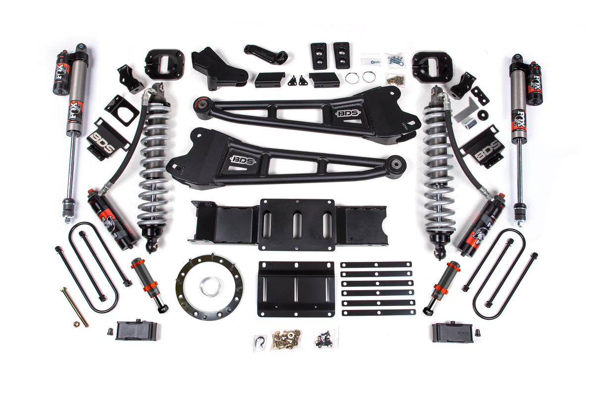 19-24 Ram 3500 4WD 4 Inch Radius Arm Suspension Lift Kit, Fox 2.5 Performance Elite Series C/O Front, Diesel - FOX 2.0 Hydro Bump Stop / 2 Inch Block With Overload / 8 Bolt