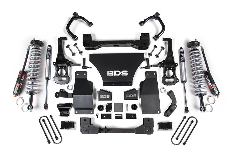 25-Up Chevy TB/GMC AT4 1500 4WD 2.5 Inch Suspension Lift Kit V8 Gas 1 Inch Rear Block - FOX 2.5 Performance Elite Coil-Over / FOX 2.0 Performance Series Shock