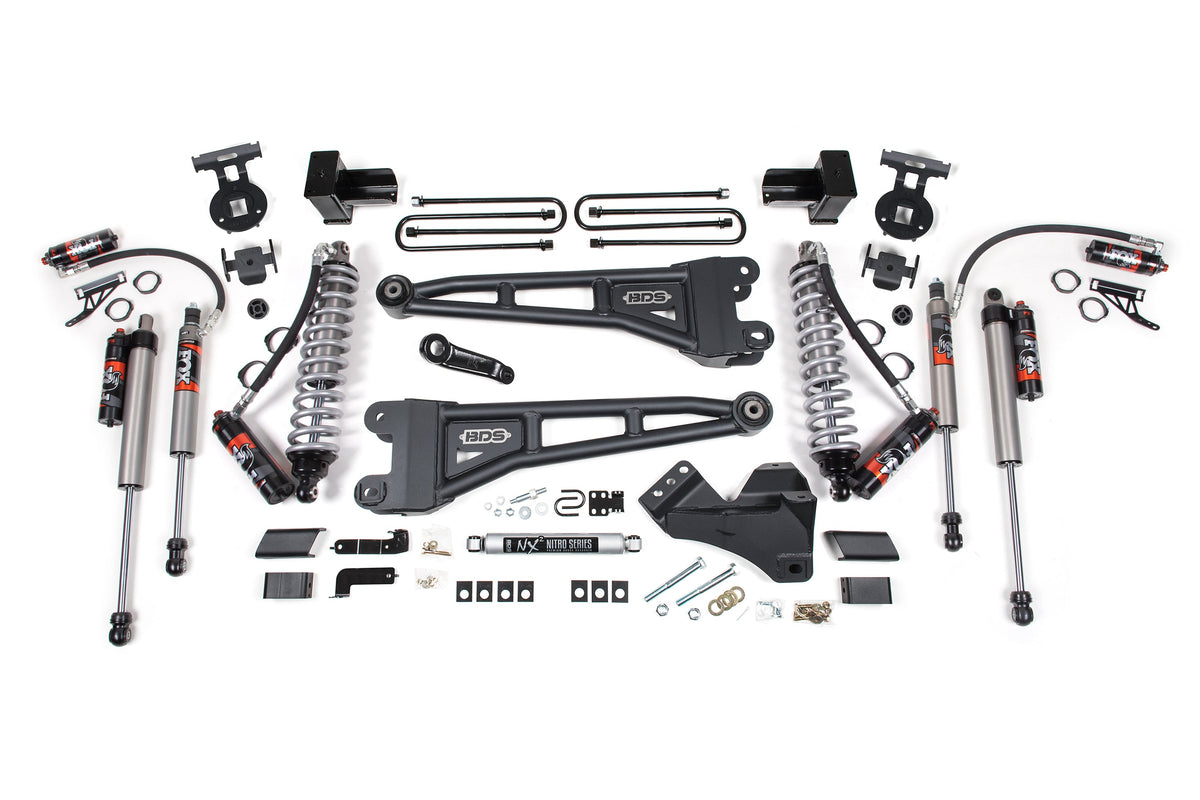 4 Inch Lift Kit w/ Radius Arm Conversion Ford F250/F350 Super Duty 17-19 4WD Diesel - 5 Inch Block With 2 and 3 Leaf Main / FOX 2.5 Performance Elite