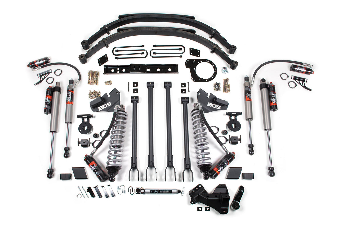 7 Inch Lift Kit w/ 4-Link FOX 2.5 Performance Elite Coil-Over Conversion Ford F250/F350 Super Duty 20-22 4WD Diesel - Leaf Springs