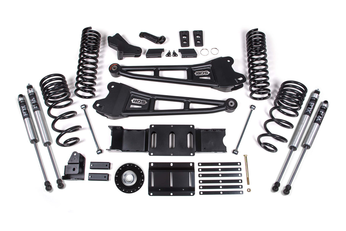 2025 Ram 2500 4WD (Diesel) 4 Inch Radius Arm Suspension Lift Kit W/ Indexing Ring, 2.5 Inch Rear Lift, Coil Spring - Coil Spring/Bump Stop Extension / FOX 2.0 Performance Series