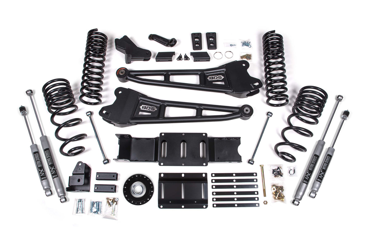 2025 Ram 2500 4WD (Diesel) 4 Inch Radius Arm Suspension Lift Kit W/ Indexing Ring, 2.5 Inch Rear Lift, Coil Spring - Coil Spring/Bump Stop Extension / NX2 Nitro Series
