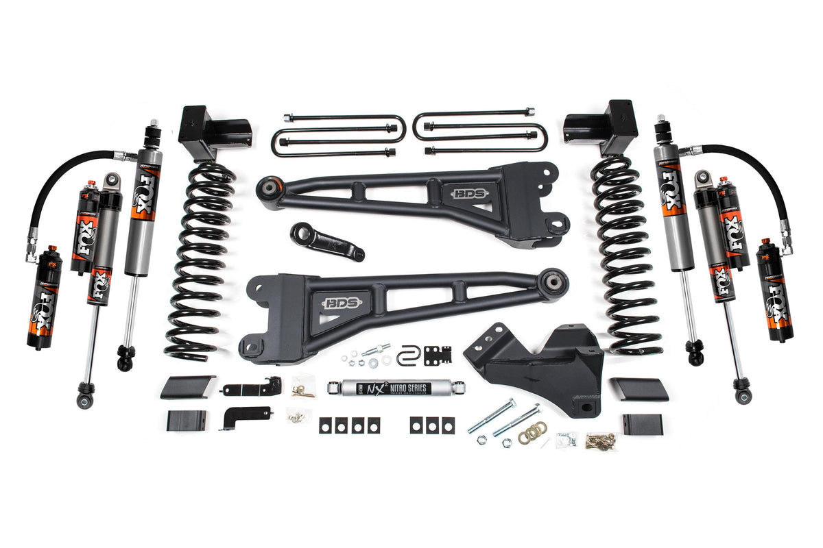 4 Inch Lift Kit w/ Radius Arm Ford F250/F350 Super Duty 17-19 4WD Gas 5 Inch Block 2 Leaf Main Fox 2.5 Performance Elite