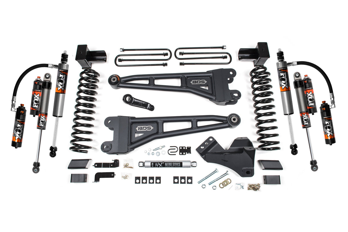 4 Inch Lift Kit w/ Radius Arm Ford F250/F350 Super Duty 17-19 4WD Diesel - 5 Inch Block With 2 and 3 Leaf Main / FOX 2.5 Performance Elite
