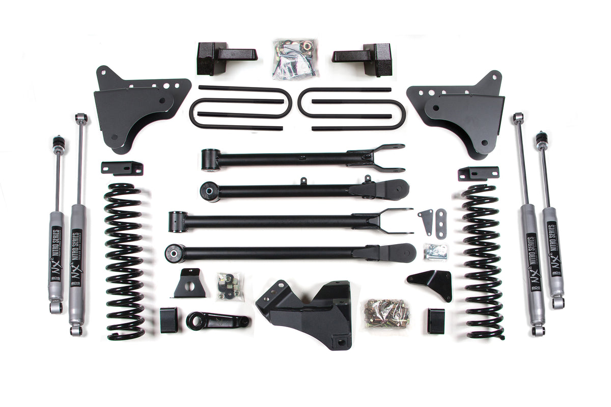 4 Inch Lift Kit w/ 4-Link Ford F250/F350 Super Duty 05-07 4WD Gas - Block Kit Without Factory Overload / FOX 2.0 Performance Series