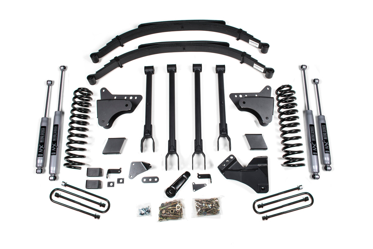 6 Inch Lift Kit w/ 4-Link Ford F250/F350 Super Duty 11-16 4WD Gas - Factory 3 Inch Rear Blocks / NX2 Nitro Series