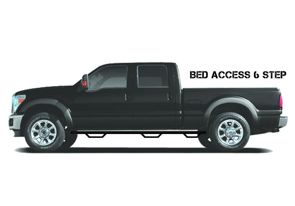Nerf Step Bar Wheel-to-Wheel with Bed Access (3 Steps per Side) 3 Inch Main Tube Diameter 2019 (New Body Style)-2025 Chevy Silverado/GMC Sierra 5 Foot 9 Inch Bed Crew Cab Gloss Black NFab