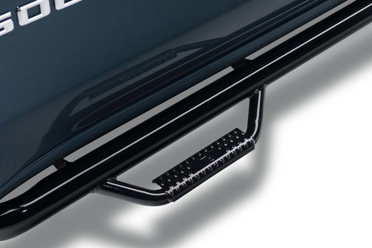Nerf Step Bar Wheel-to-Wheel with Bed Access (3 Steps per Side) 3 Inch Main Tube Diameter 2019 (New Body Style)-2025 Chevy Silverado/GMC Sierra 5 Foot 9 Inch Bed Crew Cab Gloss Black NFab