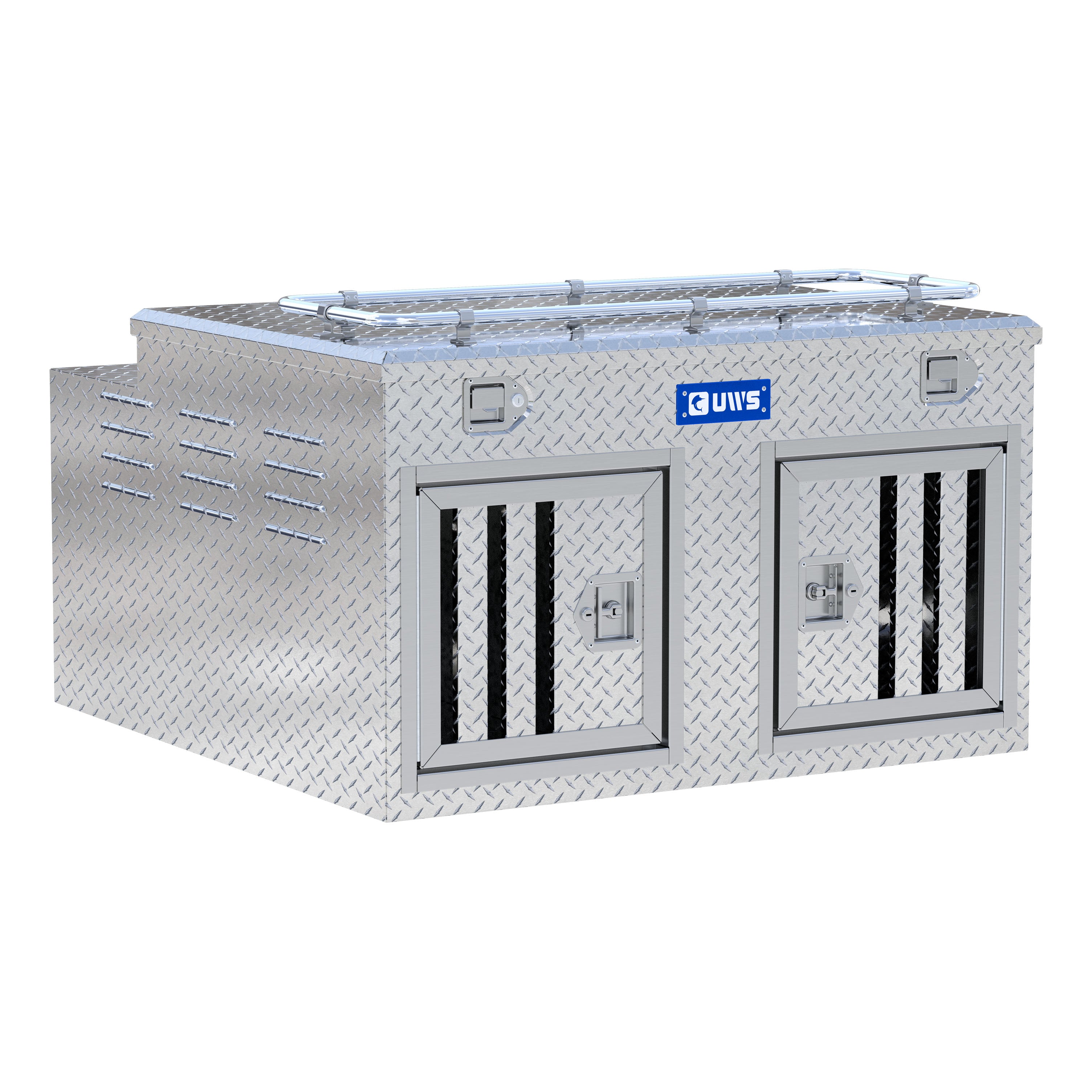 UWS DB-4848N Bright Aluminum 48" x 48" Double-Door Dog Box with Full Enclosure & Storage