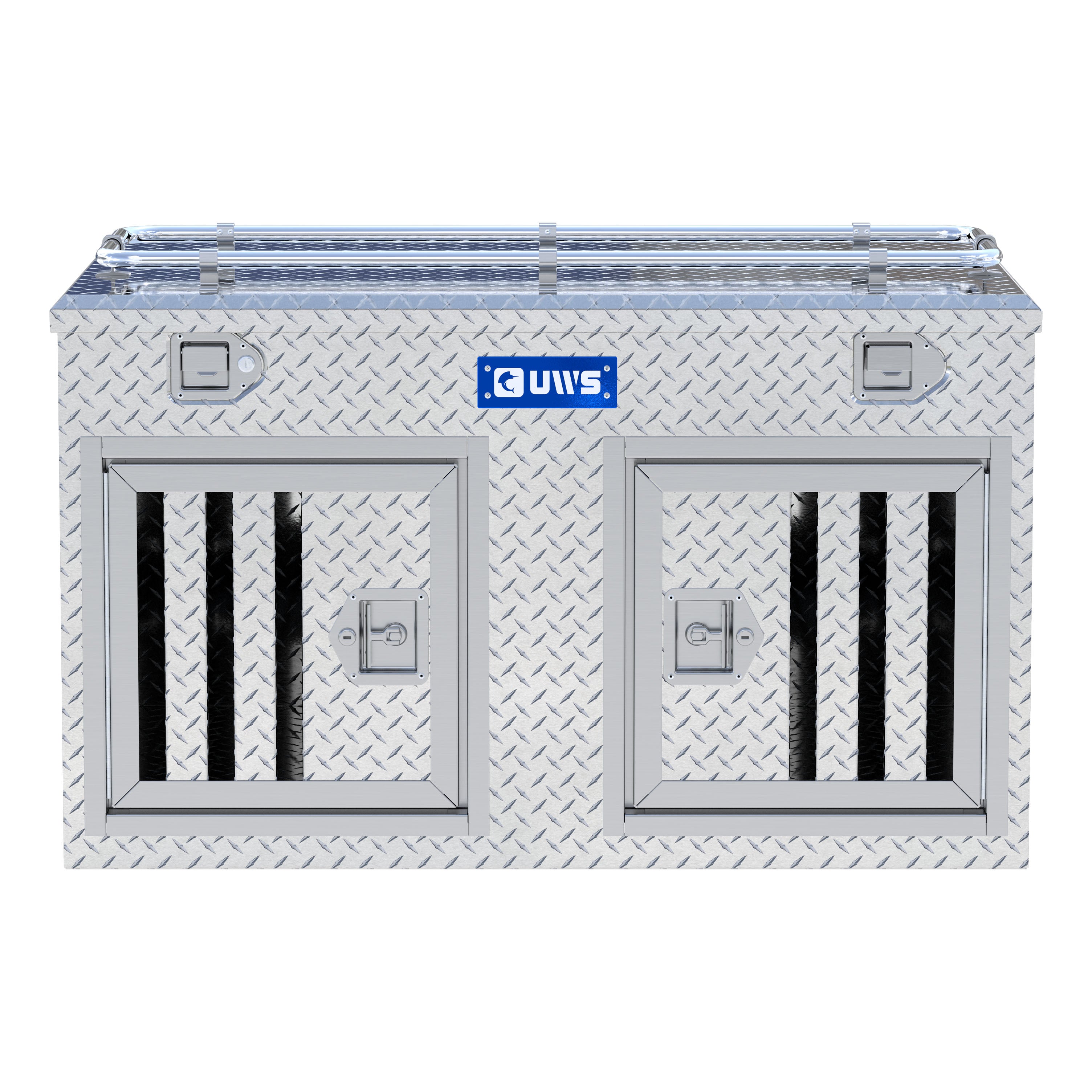 UWS DB-4848N Bright Aluminum 48" x 48" Double-Door Dog Box with Full Enclosure & Storage
