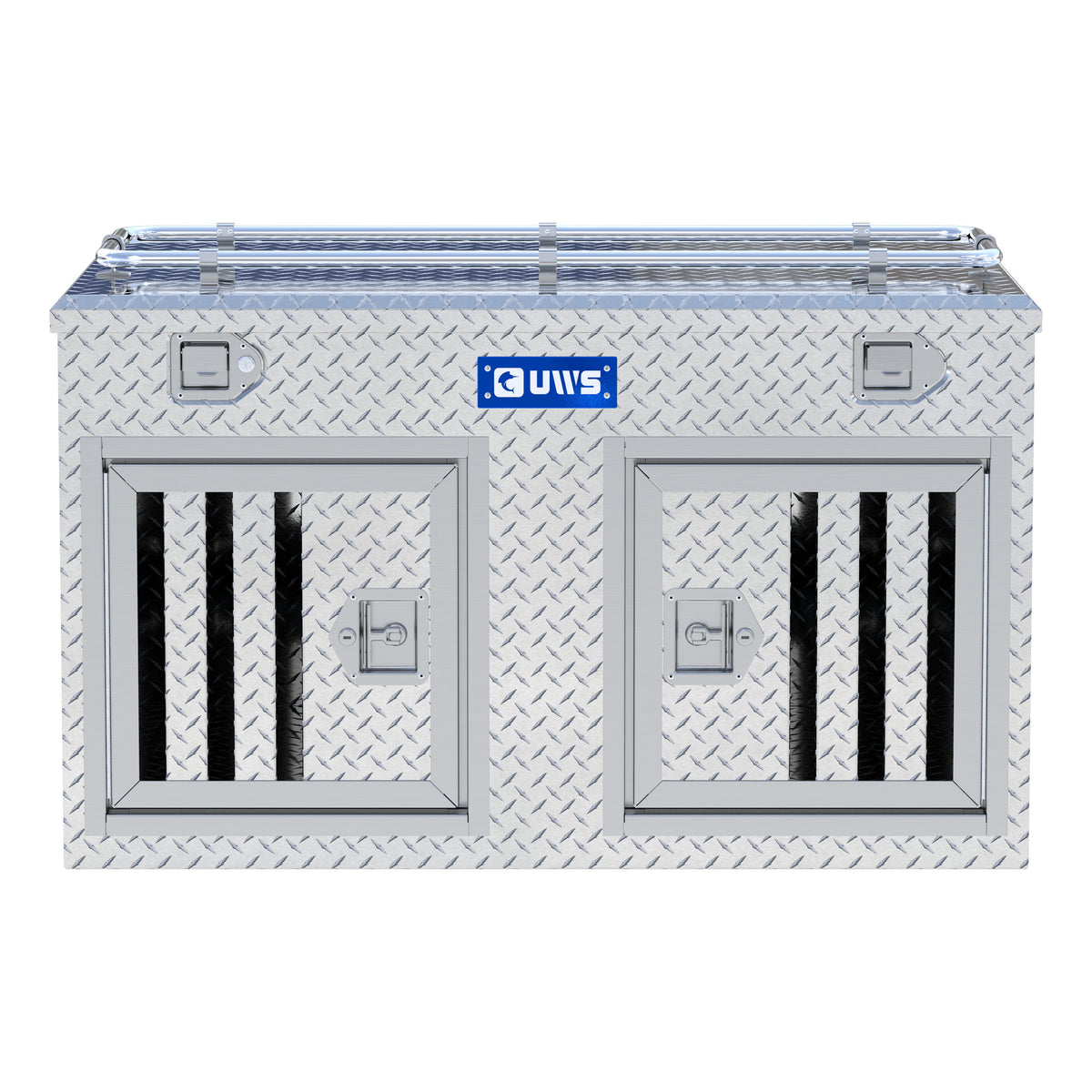 UWS DB-4848N Bright Aluminum 48" x 48" Double-Door Dog Box with Full Enclosure & Storage