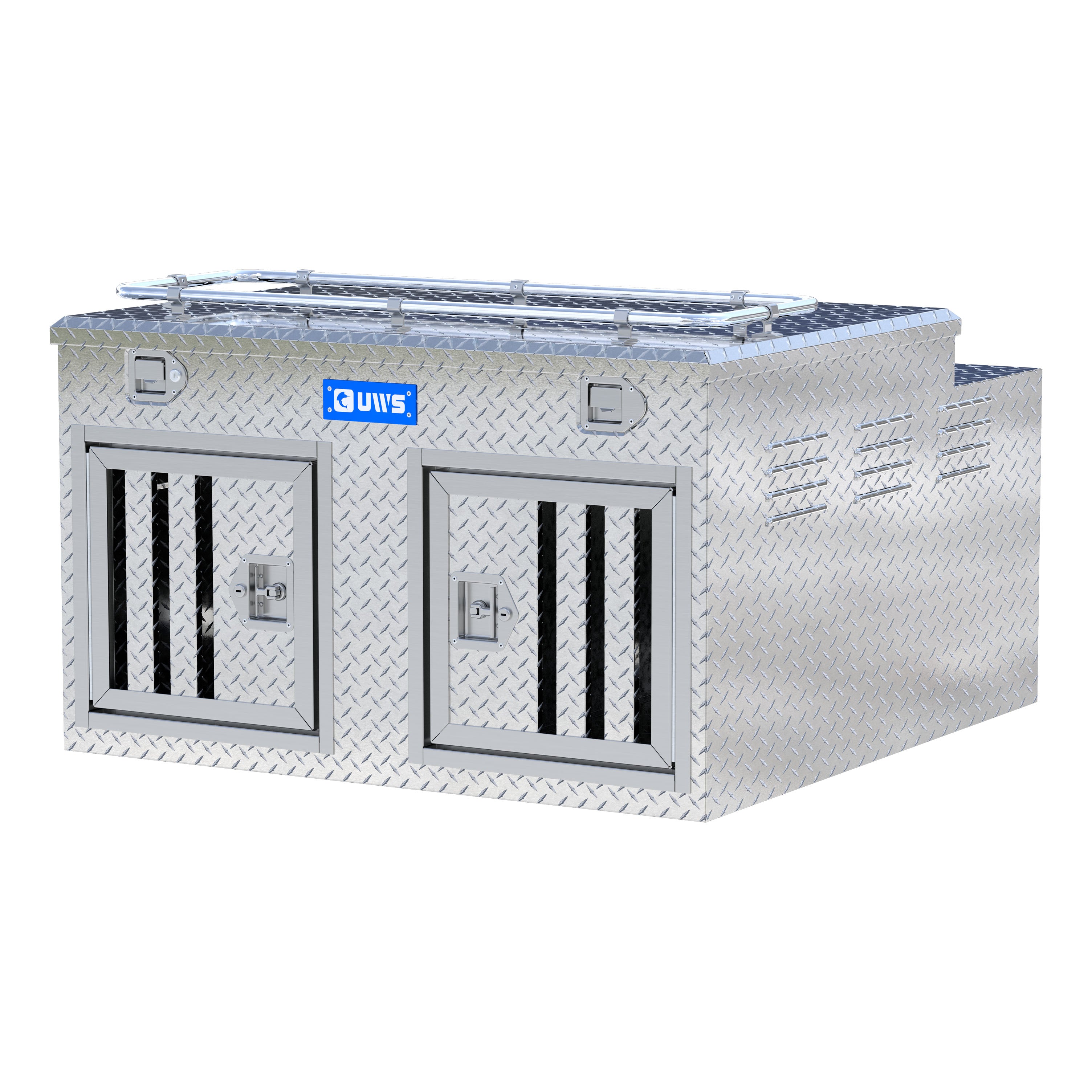 UWS DB-4848N Bright Aluminum 48" x 48" Double-Door Dog Box with Full Enclosure & Storage