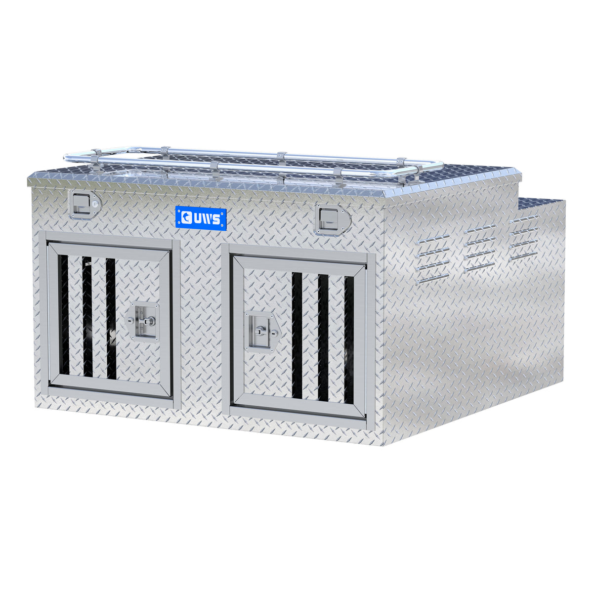UWS DB-4848N Bright Aluminum 48" x 48" Double-Door Dog Box with Full Enclosure & Storage