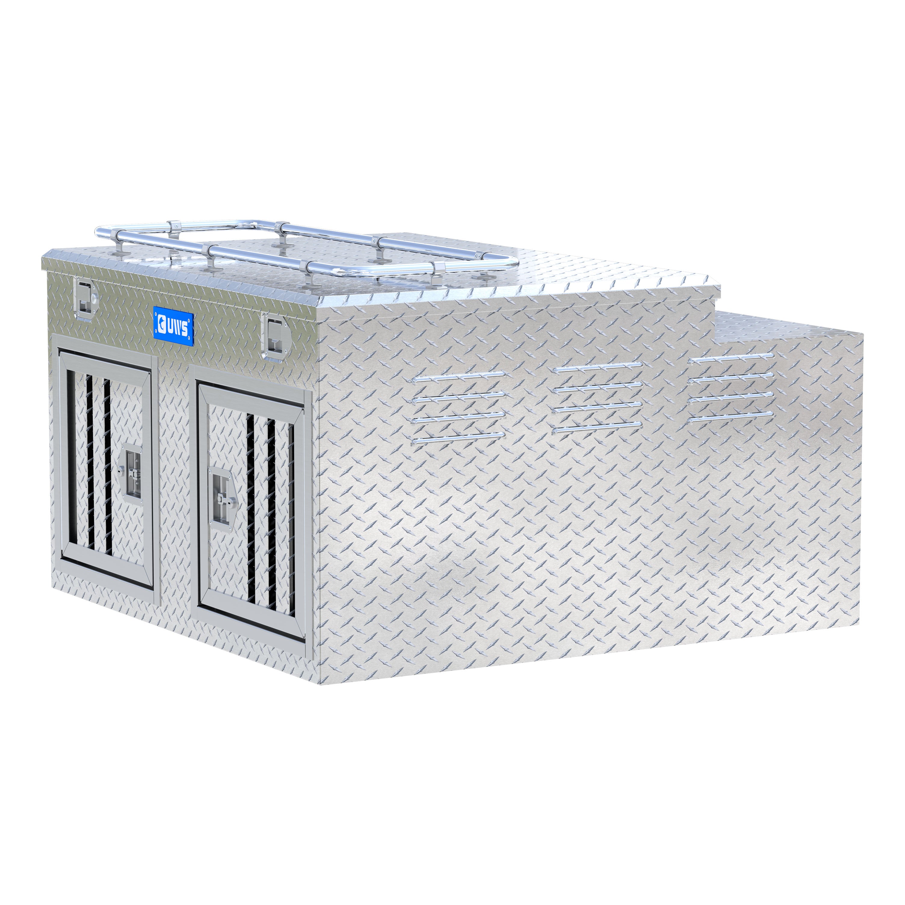 UWS DB-4848N Bright Aluminum 48" x 48" Double-Door Dog Box with Full Enclosure & Storage