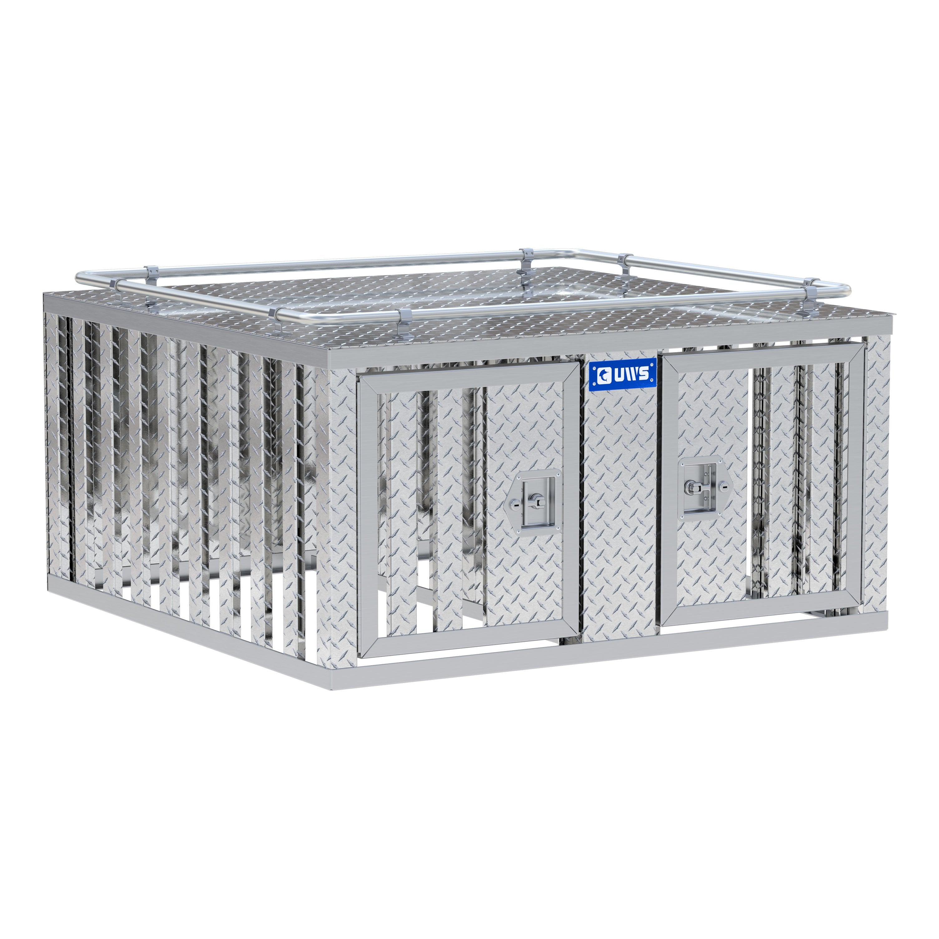UWS DB-4848 Bright Aluminum 48" x 48" Double-Door Dog Box with Divider