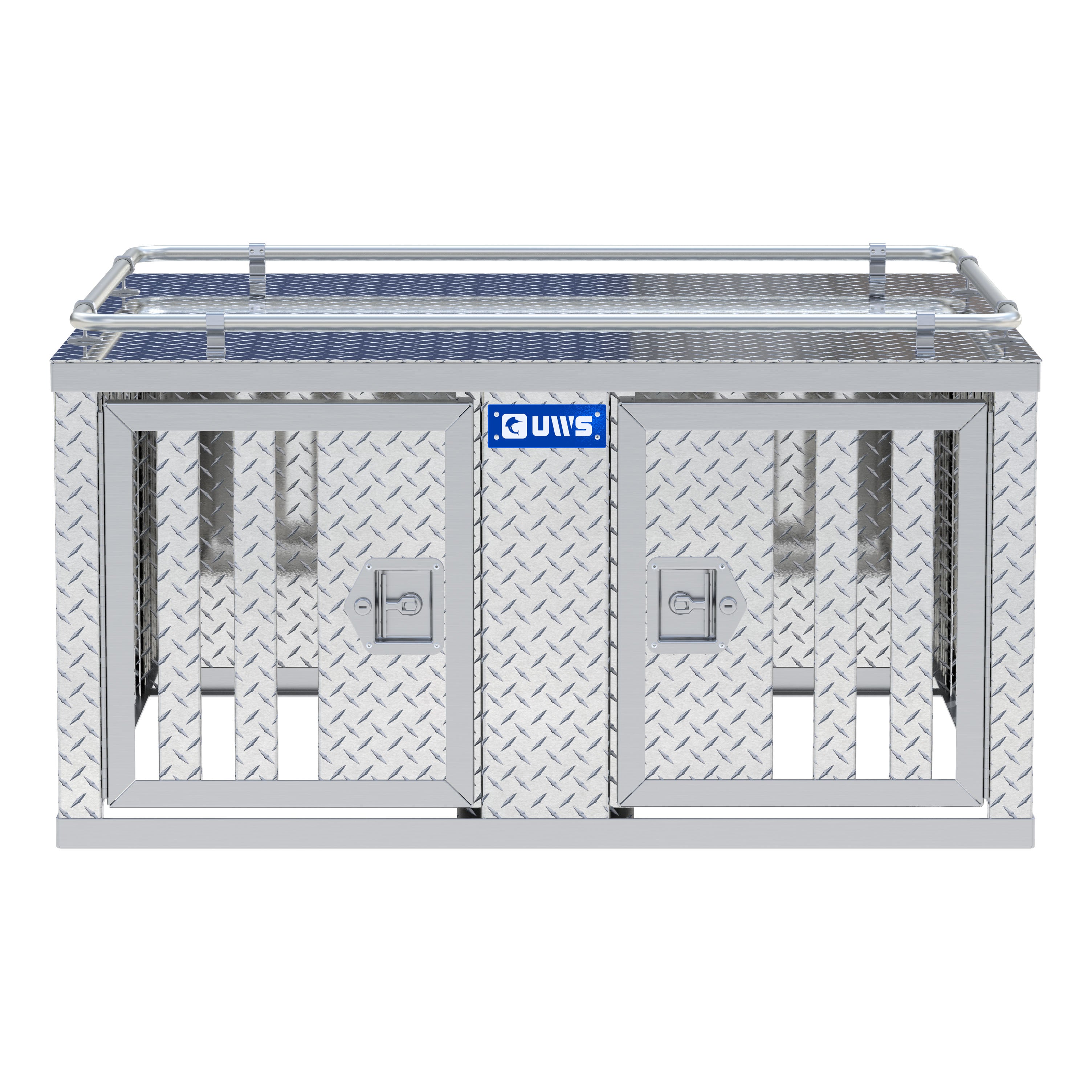 UWS DB-4848 Bright Aluminum 48" x 48" Double-Door Dog Box with Divider