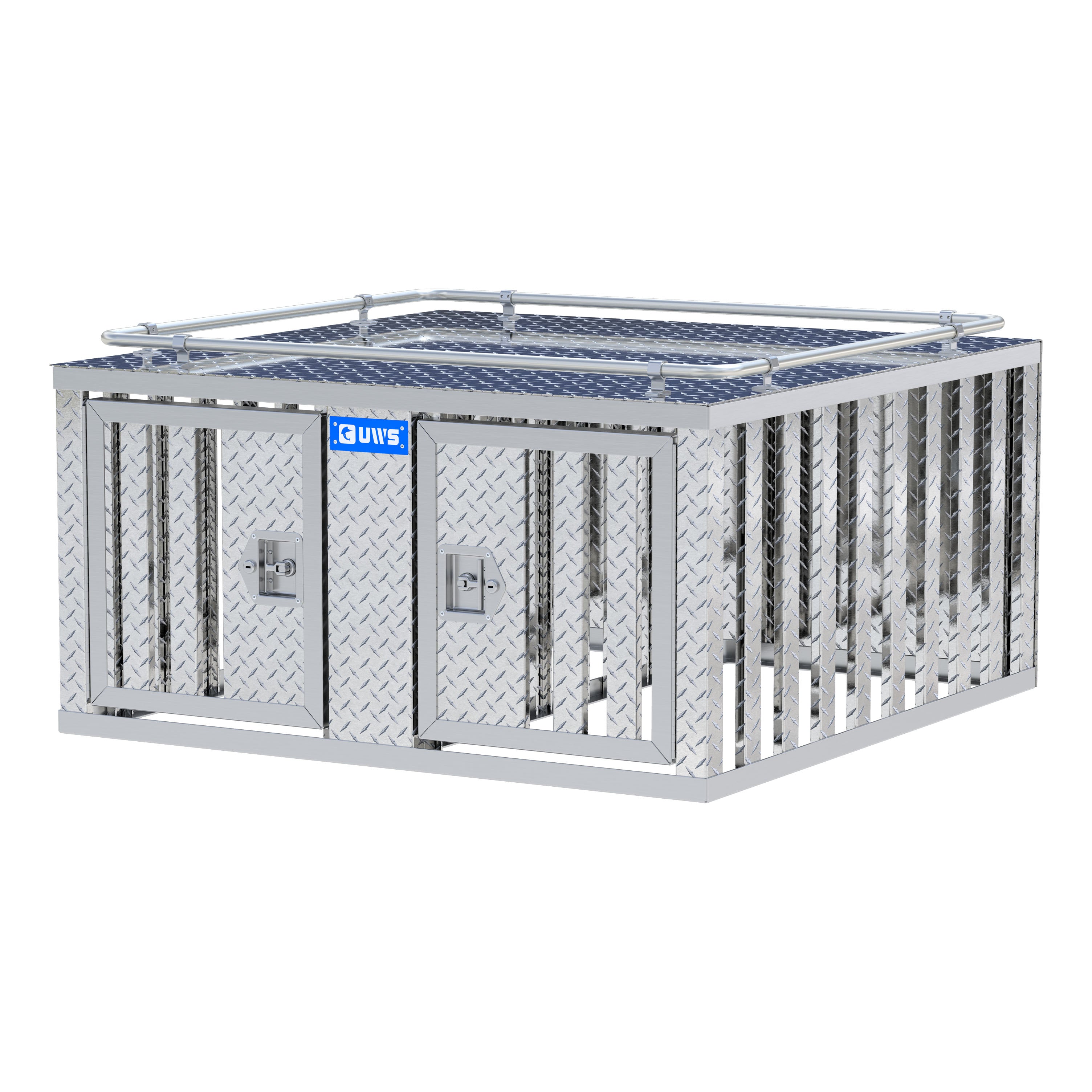 UWS DB-4848 Bright Aluminum 48" x 48" Double-Door Dog Box with Divider