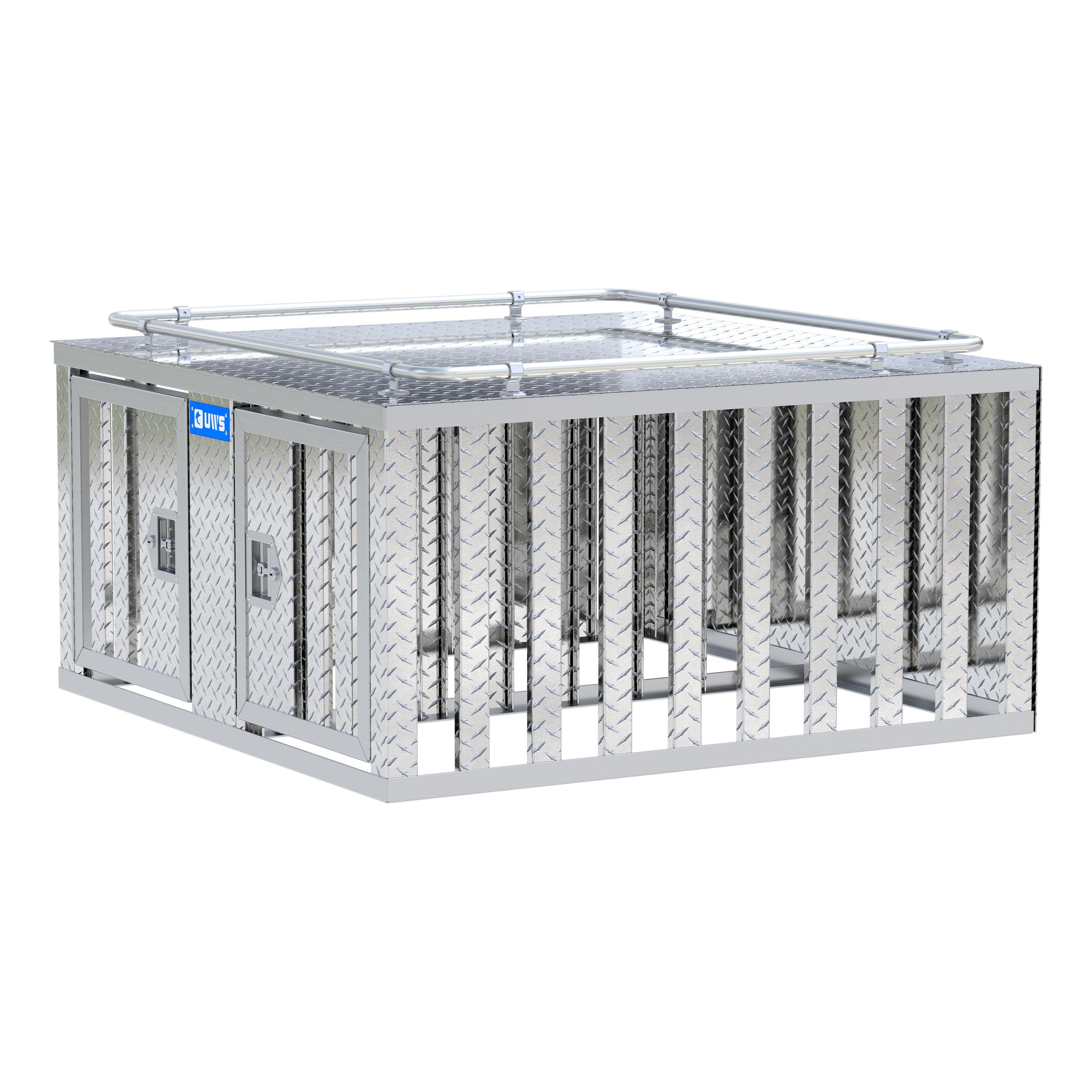 UWS DB-4848 Bright Aluminum 48" x 48" Double-Door Dog Box with Divider