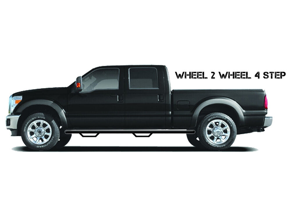 Nerf Step Bar Wheel-to-Wheel without Bed Access (2 Steps per Side) 3 Inch Main Tube Diameter 2017-2026 Ford F-250/F-350/F-450/F-550 8 Foot Bed Crew Cab with Single Rear Wheels Textured Black NFab
