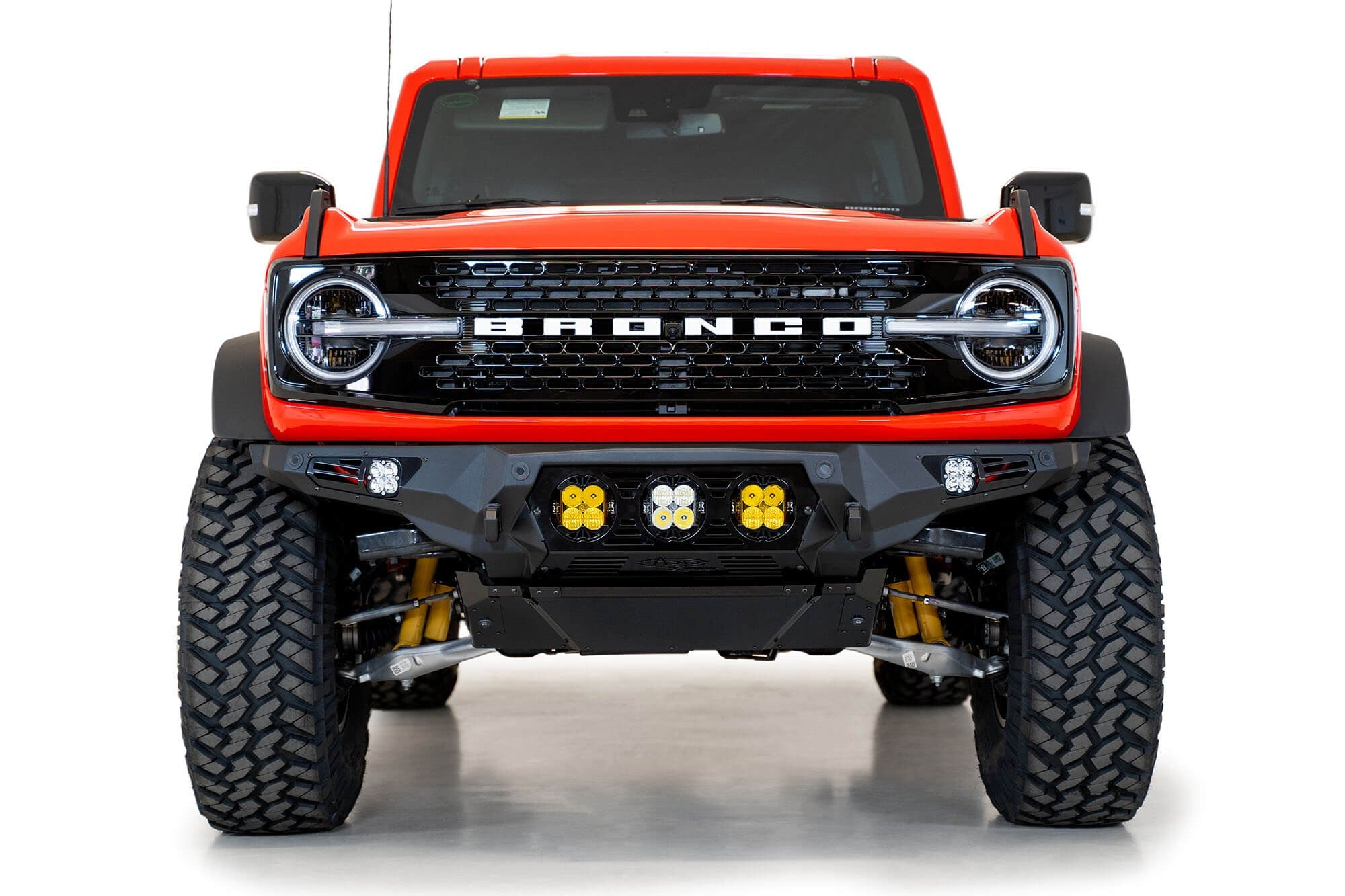 2021+ Ford Bronco Bomber Front Bumper Mounts for Three Baja Designs LP4 Lights Addictive Desert Designs