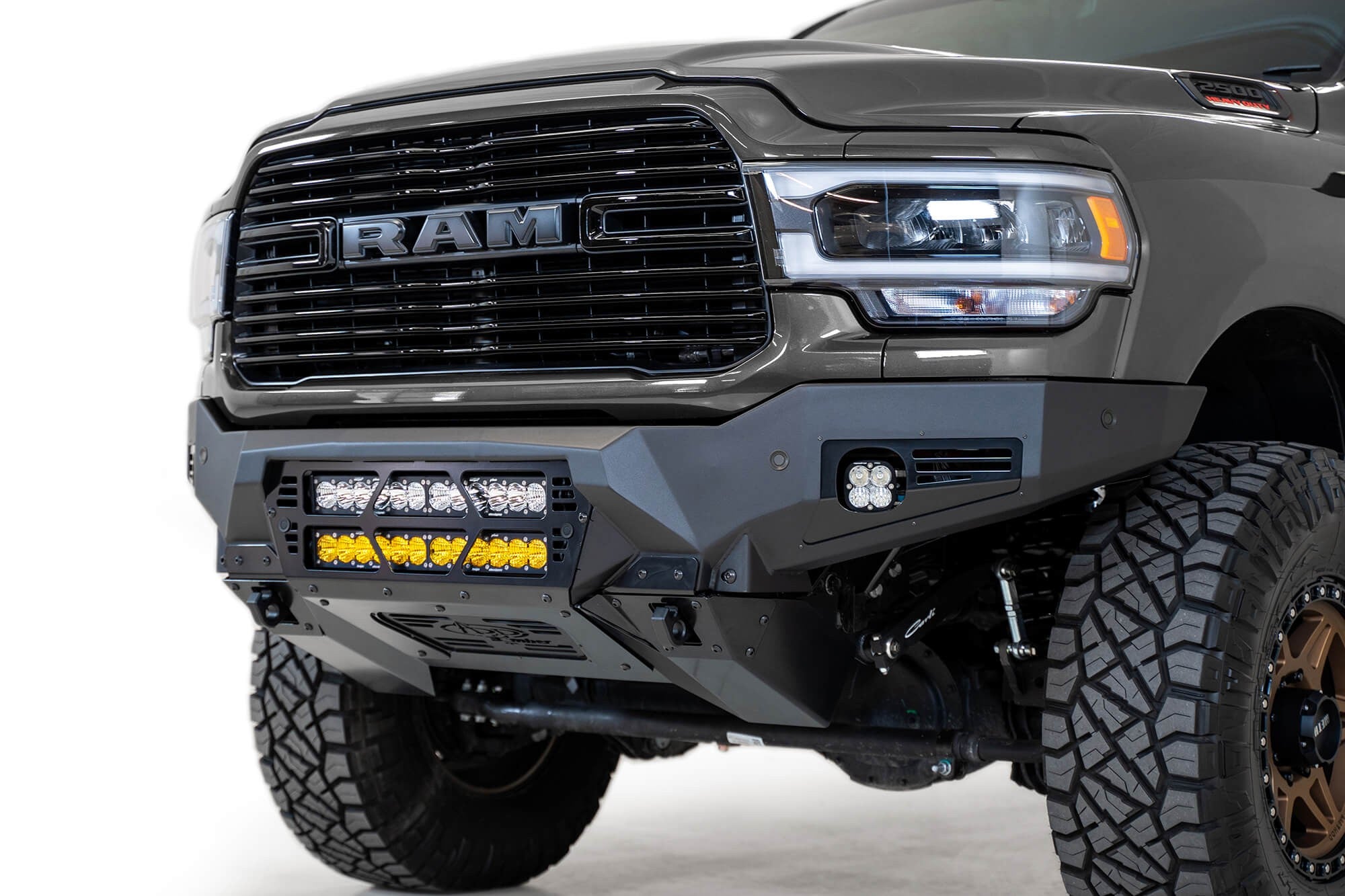 2019-2025 RAM 2500 3500 Bomber Front Bumper Mounts for two 20 inch light bars Addictive Desert Designs
