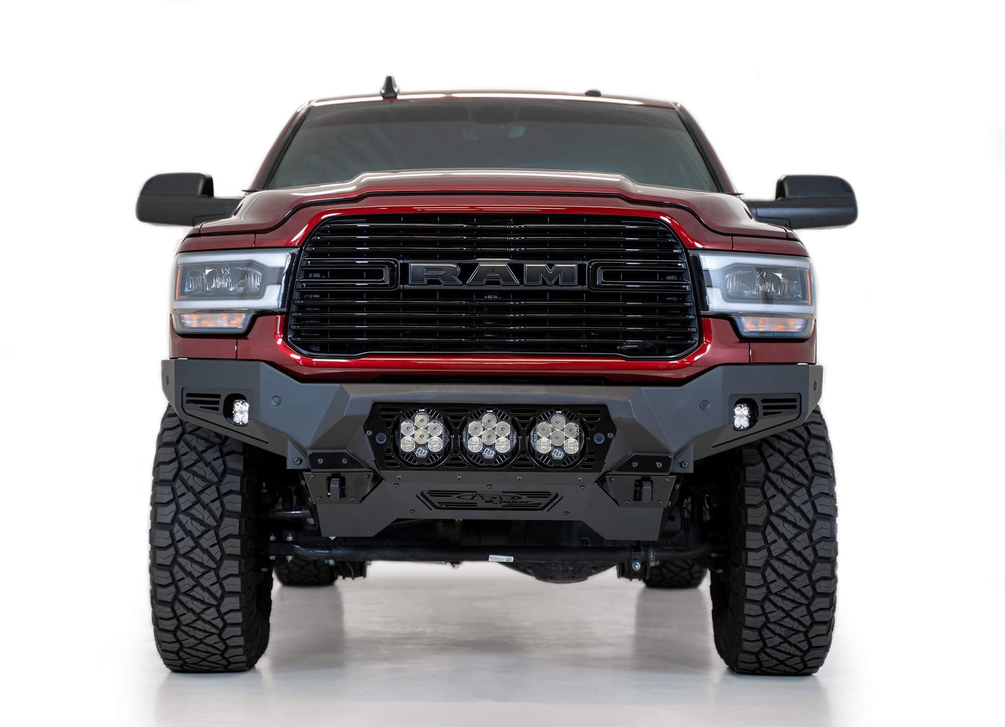 2019-2025 RAM 2500 3500 Bomber Front Bumper Mounts for three Baja Design's LP6 round lights Addictive Desert Designs