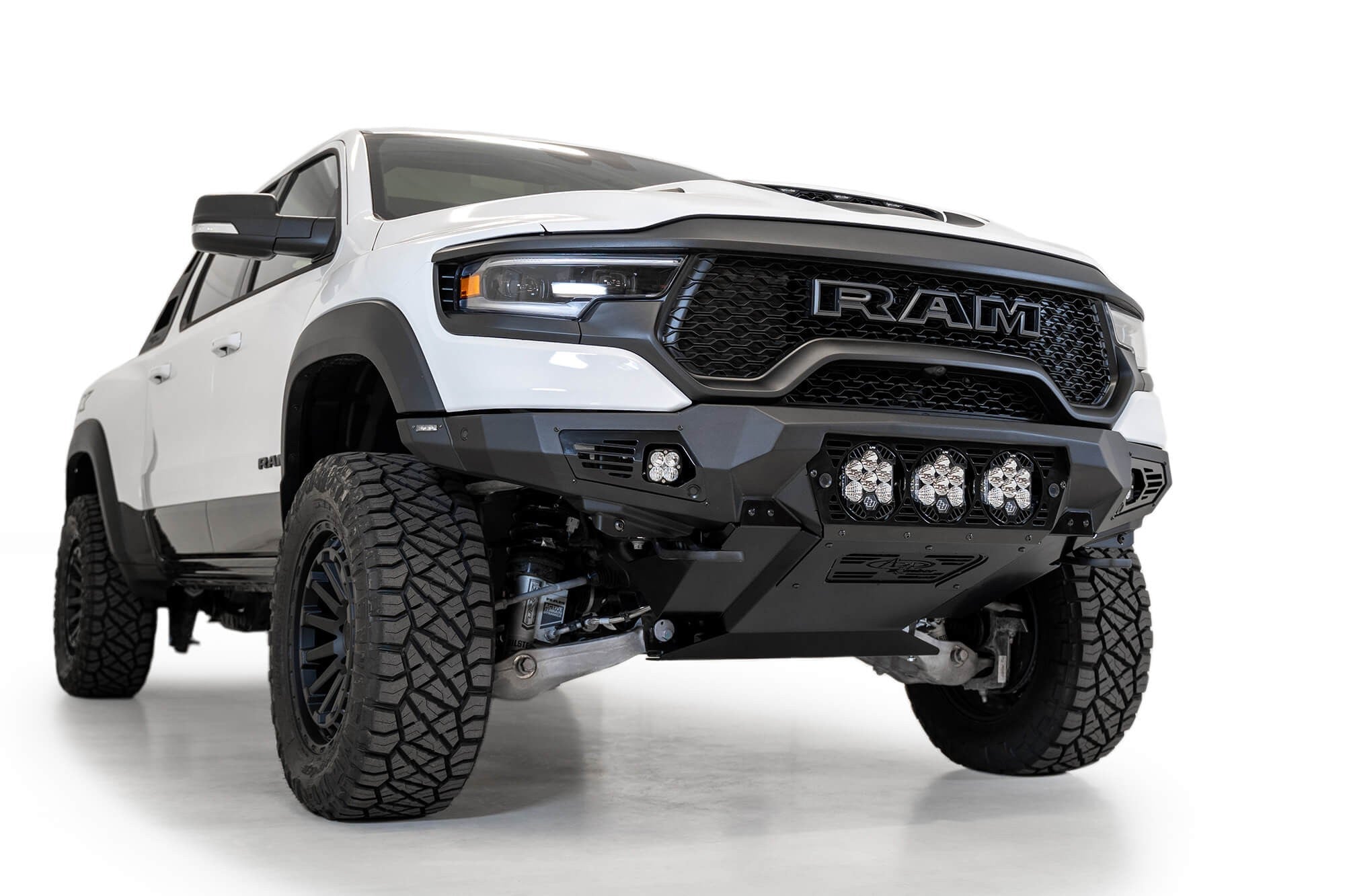 2021-2024 RAM 1500 TRX Bomber Front Bumper Mounts for 3 Baja Designs LP6 round lights Addictive Desert Designs
