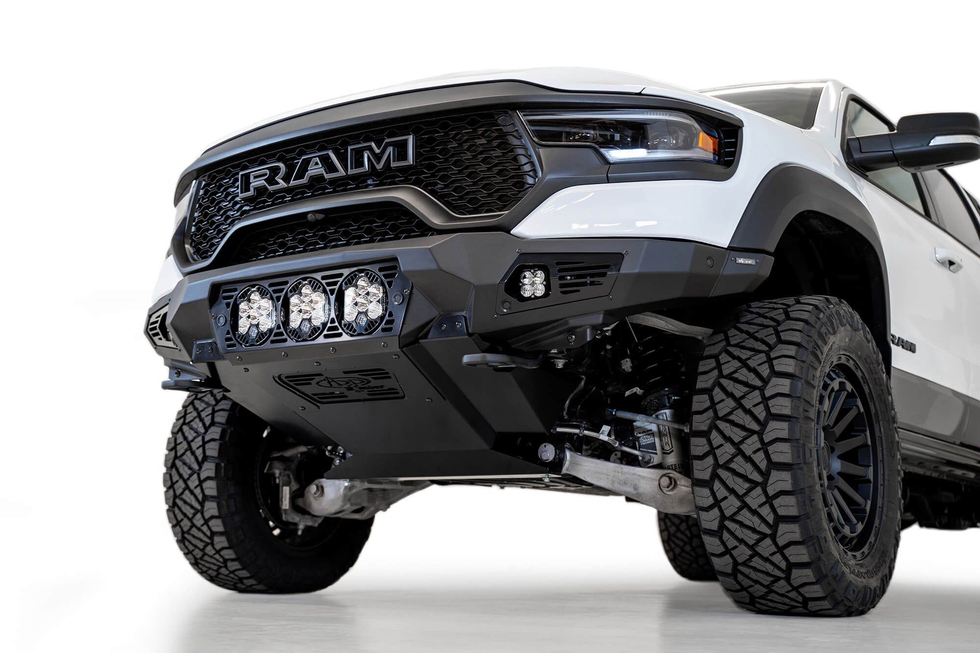 2021-2024 RAM 1500 TRX Bomber Front Bumper Mounts for 3 Baja Designs LP6 round lights Addictive Desert Designs