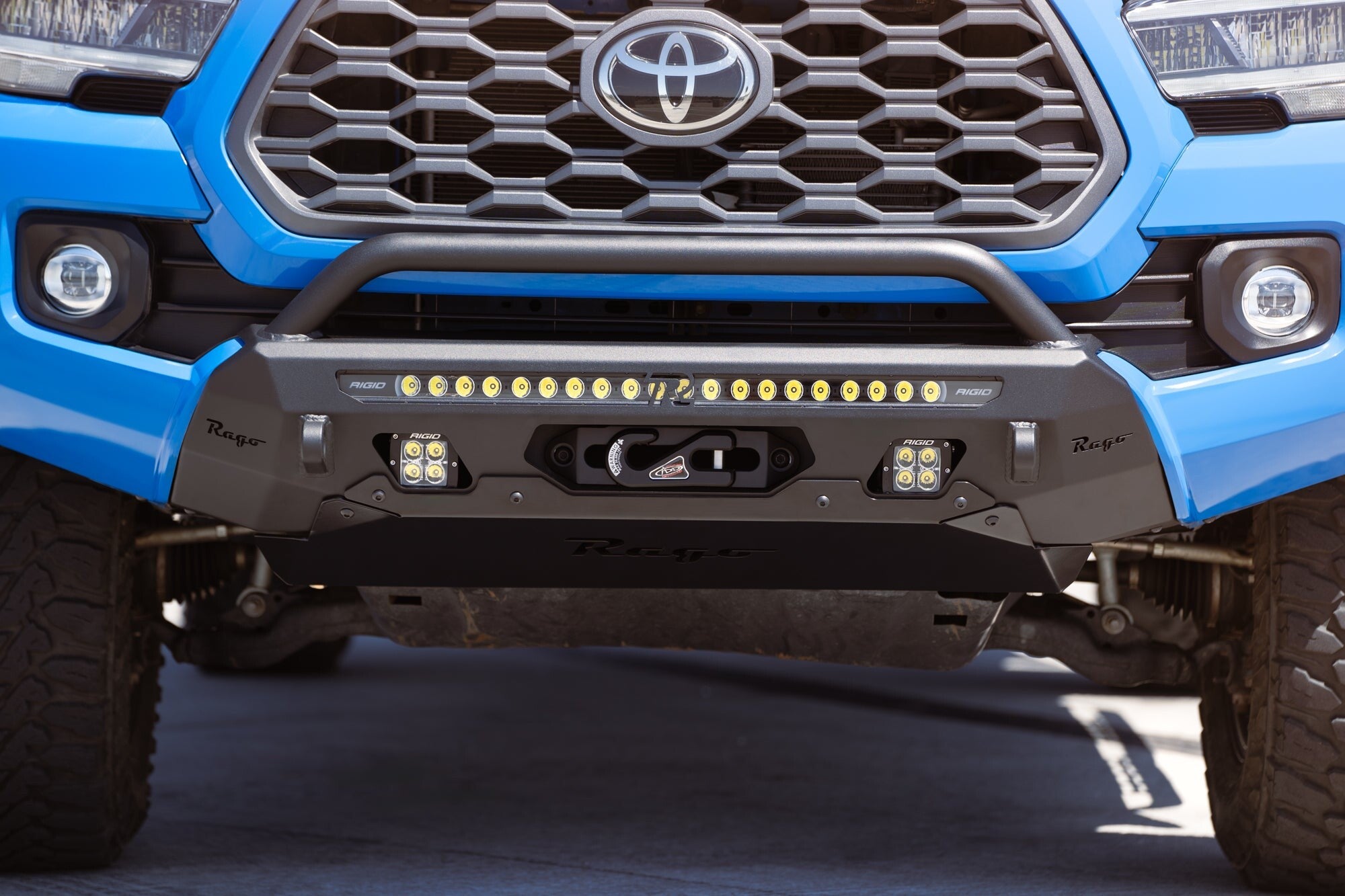 2016-2023 Toyota Tacoma Center Mount Winch Front Bumper w/ Top Hoop Rago Fabrication