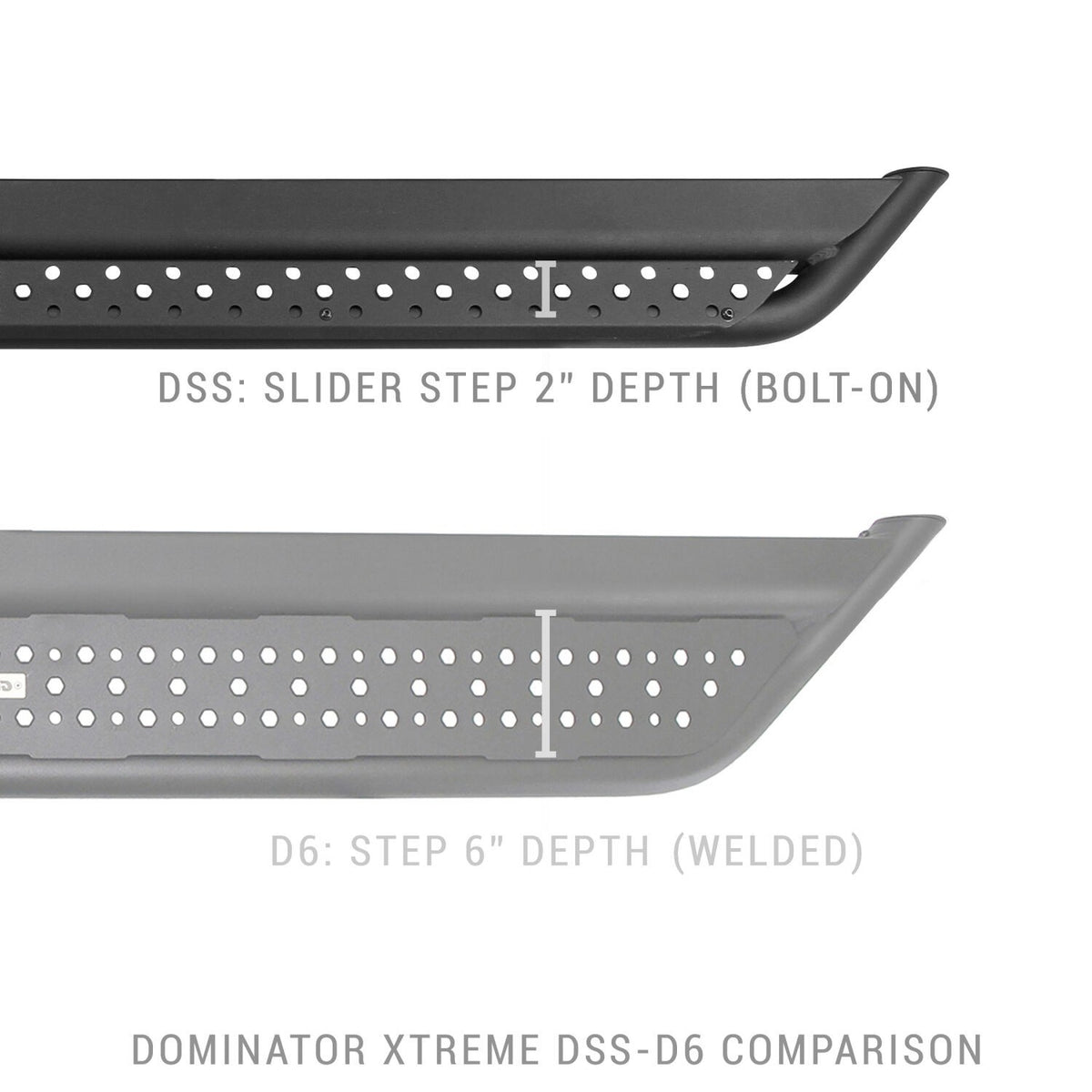 Dominator Xtreme D6 SideSteps Cab Length Body Mount Slider Design on the bottom surface With Frame Mounted Bracket Kit Textured Black 2018-2026 Jeep Wrangler Go Rhino