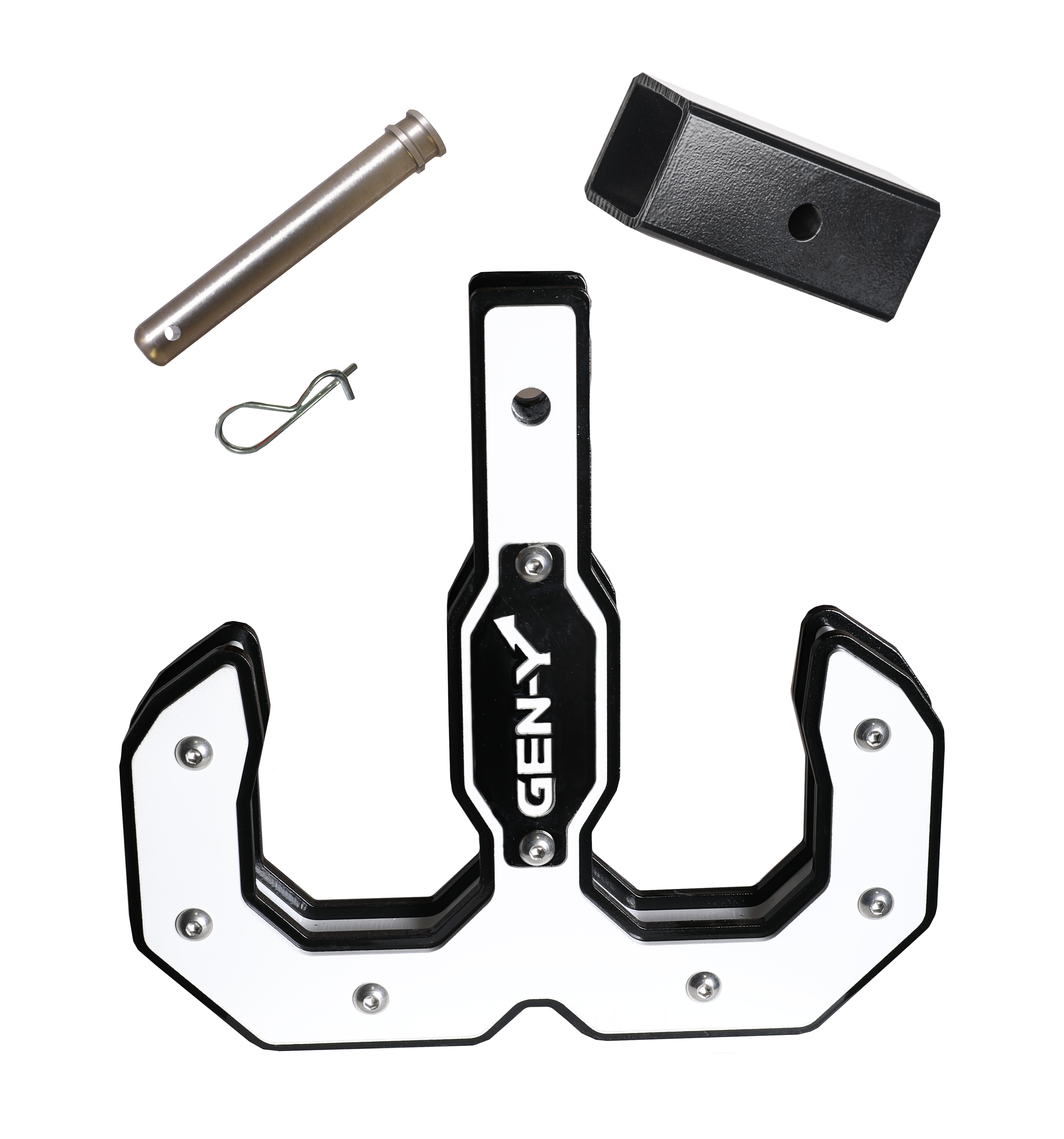 GEN-Y Hitch Hulk 2.0 Tow Hook 16K 2" Shank Black/White with Reducer Sleeve Pin & Clip