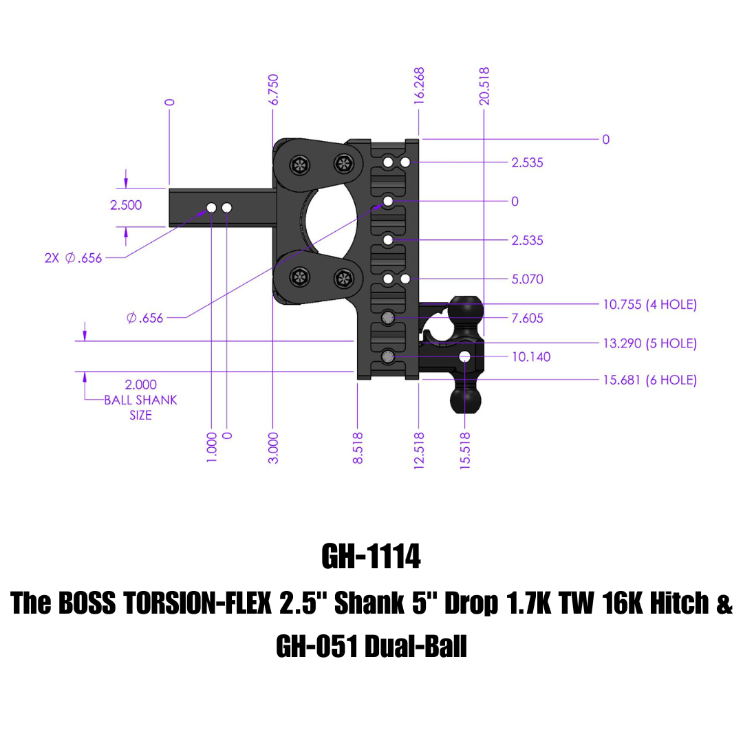 GEN-Y Hitch BOSS TORSION-FLEX 2.5" Shank 5" Drop 1.7K TW 16K Hitch & Dual-Ball