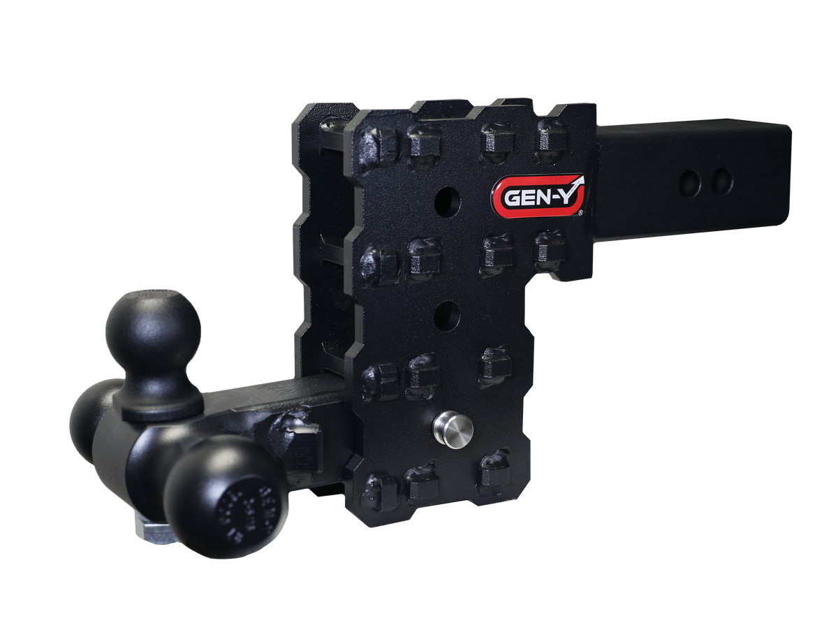 GEN-Y Hitch PHANTOM-X 2.5" Solid Shank 5" Drop 1.6K TW 16K Hitch & Tri-Ball Mount.