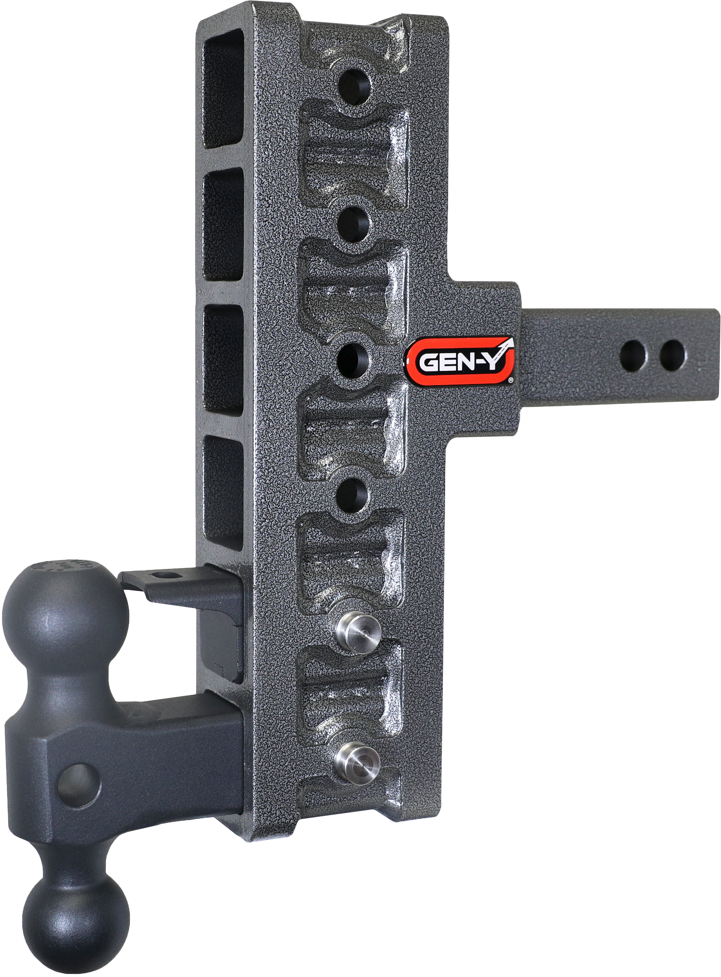 GEN-Y Hitch MEGA-DUTY 2" Offset Shank 5" Rise 7.5" Drop 1.5K TW 10K Hitch & Dual-Ball & Pintle Lock