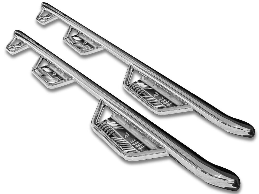 Podium Step SS Wheel-to-Wheel with Bed Access (3 Steps per Side) 3 Inch Main Tube Diameter 2017-2026 Ford F-250/350 6.75 Inch Bed Crew Cab Polished Stainless NFab